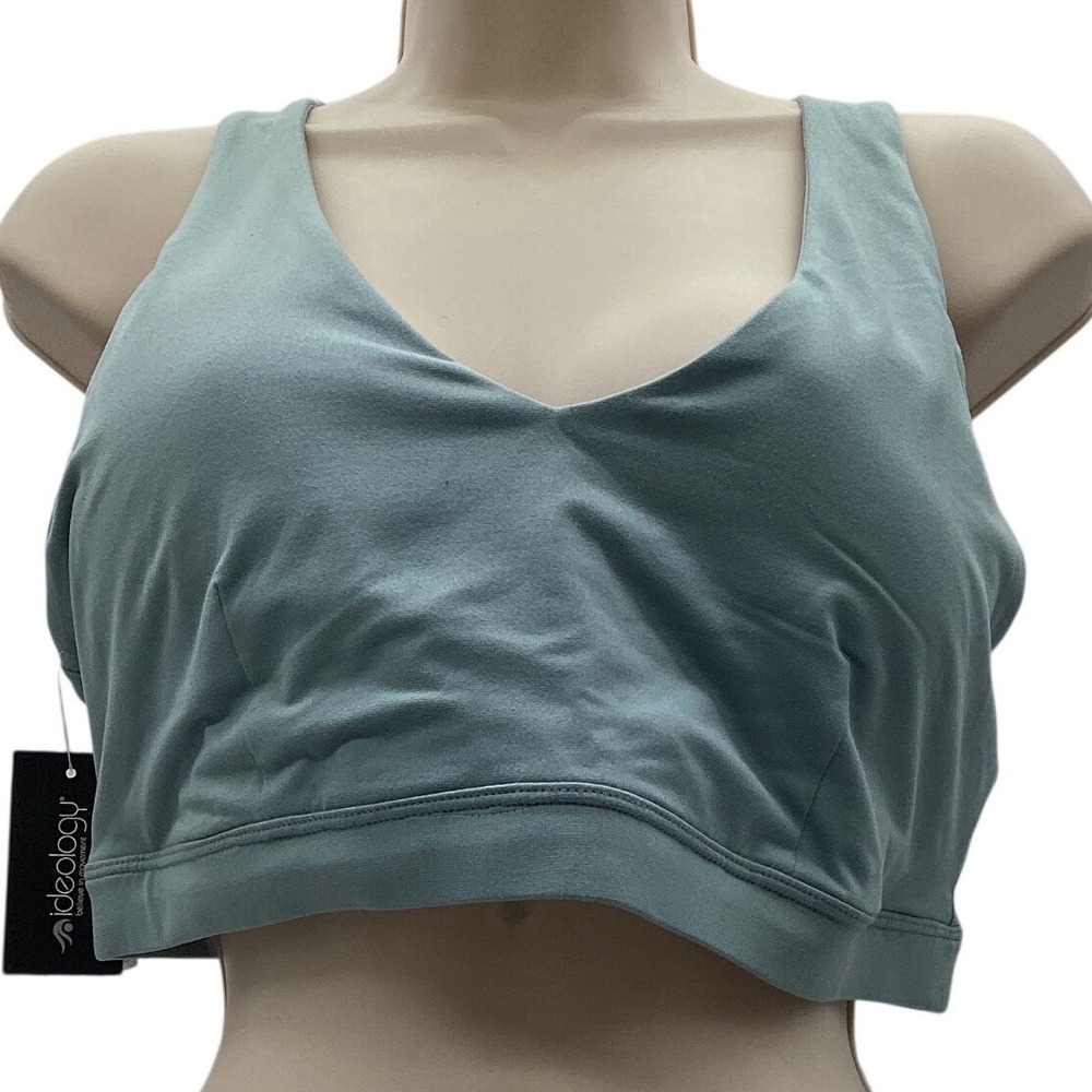 Ideology Womens XL Sage Green Strappy Crisscross Back V-Neck Sports Bra NWT